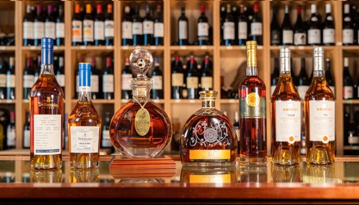 Bouteilles de spiritueux sélectionnées par La Tour des Vins, avec cognac, whisky et alcools fins présentés en cave